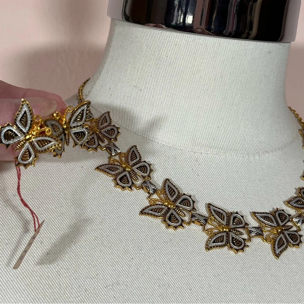 Art deco Gold Plated Spanish Damascene Butterfly vintage Necklace Earring set